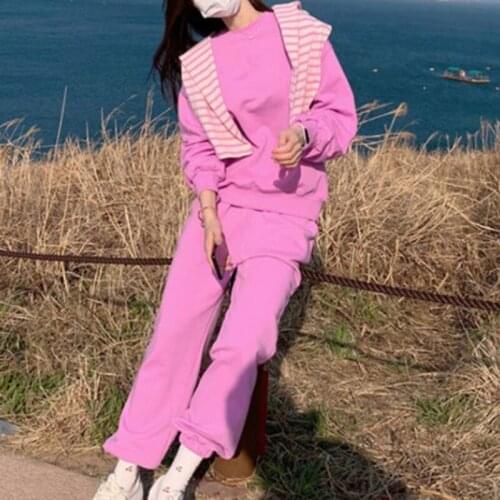 Elegant Solid Women Oversized Two Piece Set Autumn Loose Long Sleeve Top Casual High Waist Trousers Streetwear Clothing Sets