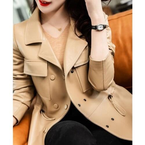 Temperament Imported Real Sheepskin Leather Suit Womens Autumn 2021 New Drawstring Waist Versatile Elegant Casual Jacket