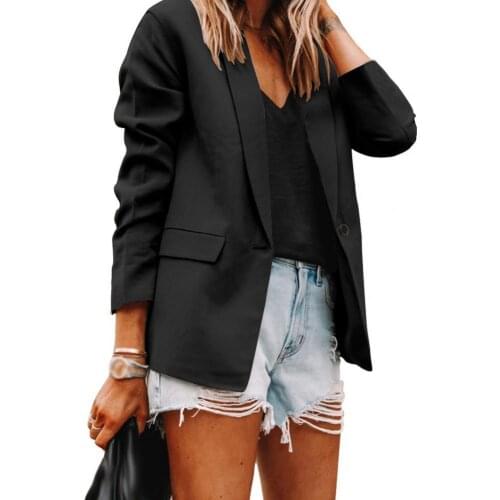 Office Lady Blazer Solid Color Temperament Autumn Winter Long Sleeve Lapel Pockets Suits Coat for Dating