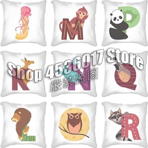 1Pcs English Decorative Pillow English Alphabet Letter Cushion Cover Polyester Pillow Case Sofa Home Decor Cute Animals