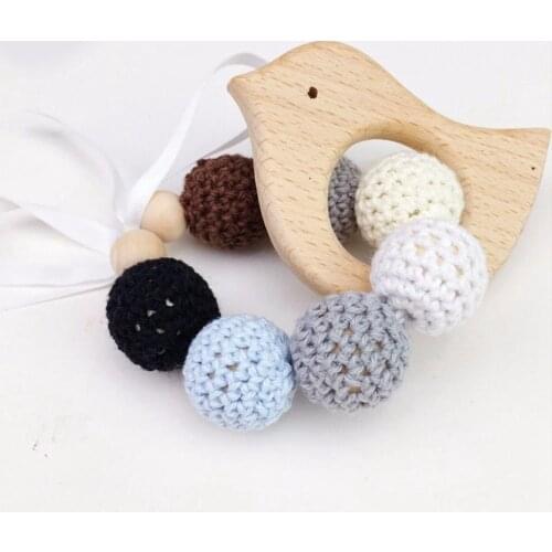 1pc Baby Wooden Teether Beech Bird Wood Teething Montessori Toys Baby Rattle DIY Chewable Crochet Beads Bracelets Teether