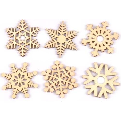 10pcs Handmade Crafts Accessories Natural Wooden Snowflake Carfts For Festival Styles Wood DIY Craft Decorations 50mm M0934