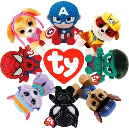 15CM Ty Beanie Big Eyes Spiderman Iron Man Black Panther Hulk Groot Paw Dog Patrol Plush Toy Stuffed Hero Doll Kid Birthday Gift