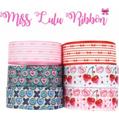 16mm-75mm Pink Bowknots Sweet Love Heart Cherry Printed Grosgrain/Foe Ribbon Geometric Check DIY Hair Bowknots 50yards/roll