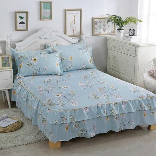3Pcs/Set Nordic INS Printed Bed Skirt Pillowcase Home Soft And Comfortable Bed Cover Student Dormitory Bedding Decoration