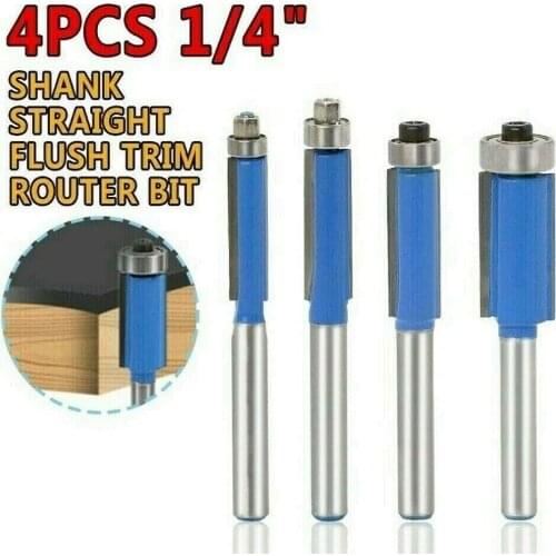 4pcs 1/4'' 5/16'' 3/8'' 1/2'' Cutting Flush Trim Bit Woodworking Plastics Plywoods Garden Power Tool Parts Flush Trim Bits