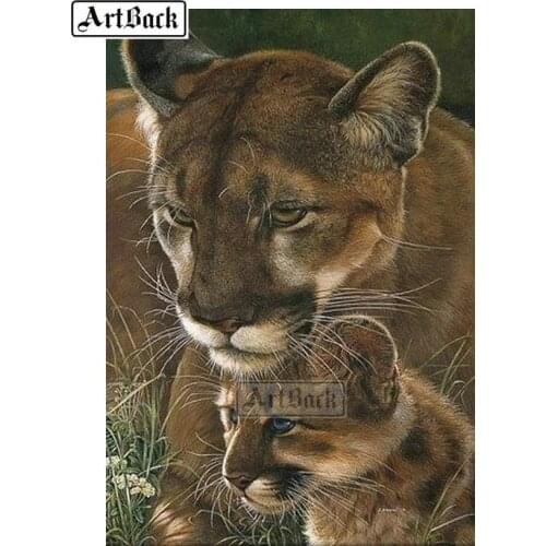 New 5d diy diamond painting tiger leopard mother and child full square drill diamond embroidery 3d resin mosaic animal decor