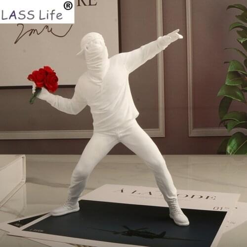 Banksy Flower Bomber Resin Figurine England Street Art Sculpture Statues for Decoration Bomber Polystone Figure Collectible Art