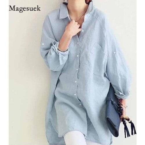 Spring Summer Office Lady Elegant Loose Tops and Blouses White Casual Linen Women Vigor Turn-down Collar Shirt Blusas 6081