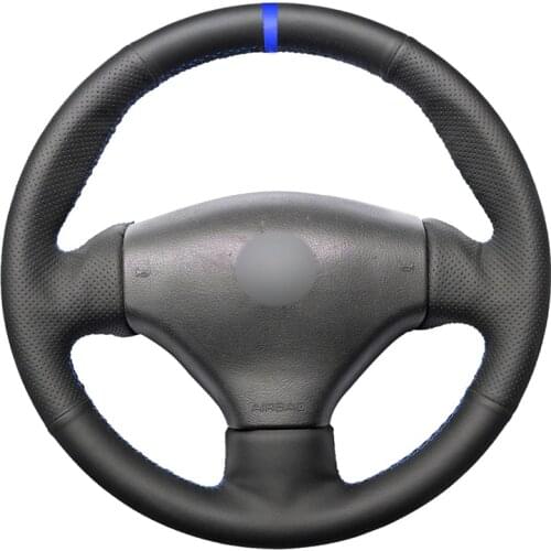 Black PU Leather Blue Marker Hand-stitched Car Steering Wheel Cover for Peugeot 206 1998-2005 206 SW 2003-2005 206 CC 2004 2005
