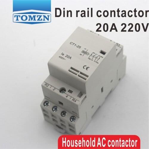 CT1 4P 20A 220V/230V 50/60HZ Din rail Household ac Modular contactor 4NO