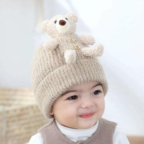Cute and Fashionable Childrens Warm Earmuffs Winter New Super Cute Cartoon Net Red Bear Childrens Wool Hat Baby Knitted Hat