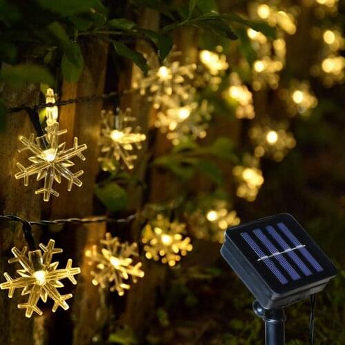 5M 10M LED Snowflake String Lights Snow Fairy Garland Decoration for Christmas tree New Year Room Valentines day Solar Operated