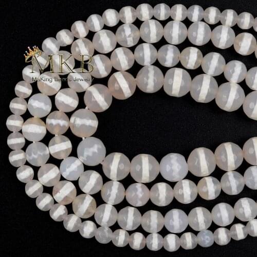 Faceted White Retro Dzi Agates Beads Tibetan Natural Stone Beads For Jewelry Making Diy Bracelet Necklace Accessories 15"