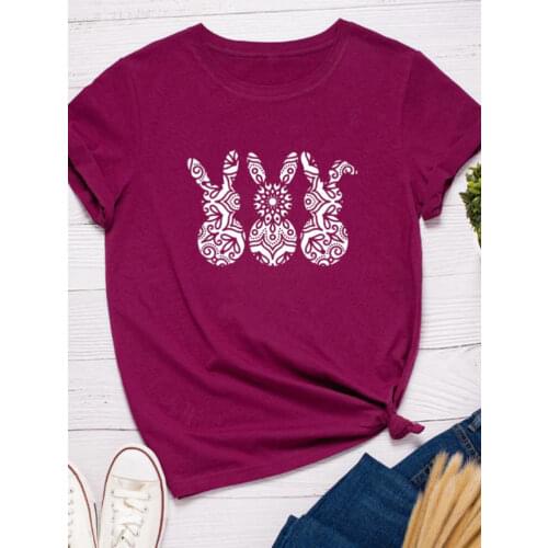Rabbit Bunny Print Women T Shirt Short Sleeve O Neck Loose Women Tshirt Ladies Fashion Tee Shirt Tops Clothes Camisetas Mujer