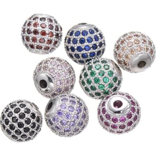 Wholesale DIY Jewelry AAA Austrian Cubic Zirconia Crystal Spacer Beads 10mm Top Quality Copper Metal Round Beads For Bracelet