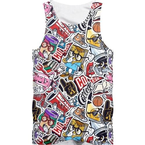 IFPD 3D Print Tank Top Hipster Casual Abstract Funny Anime Campus Graffiti Sleeveless Vest Gym Clothing Men College Streetwear
