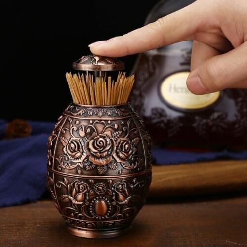 Metal automatic toothpick storage box zinc alloy creative advertising toothpick bottle toothpick bucket holder Organizer