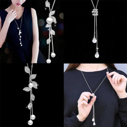 Trendy Necklace Tassel Beautiful Women Pendant Flower Crystal Sweater Chain Jewelry