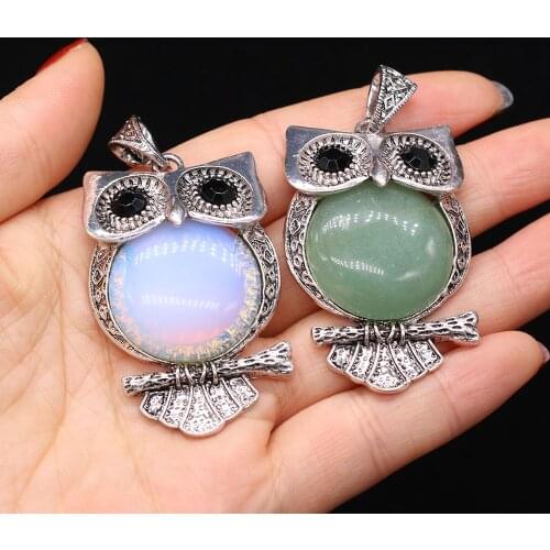 2021 Newest Owl Alloy Pendant Natural Stone Agates Shell Necklace Pendants for Women Men Size 30x55mm