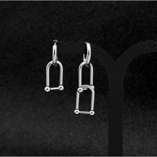 New KPOP DNA Stainless Steel Stud Earrings U Shape Bead Pendant Ear Clip for Korea Boys Women Girls Jewelry Christmas Party Gift