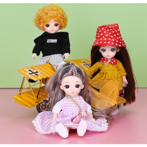 Ob11 13 Moveable Jointed 16cm BJD Dolls With Skirt Shoes Blue Eyes Naked Girl Body Fashion Boy Girl Dolls Hot Toys For Girl Gift