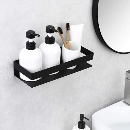 Punch-Free Bathroom Shelf Stainless Steel Bath Shower Shelf Basket Caddy Rustroof Square Modern Style Wall Mounted Matte Black