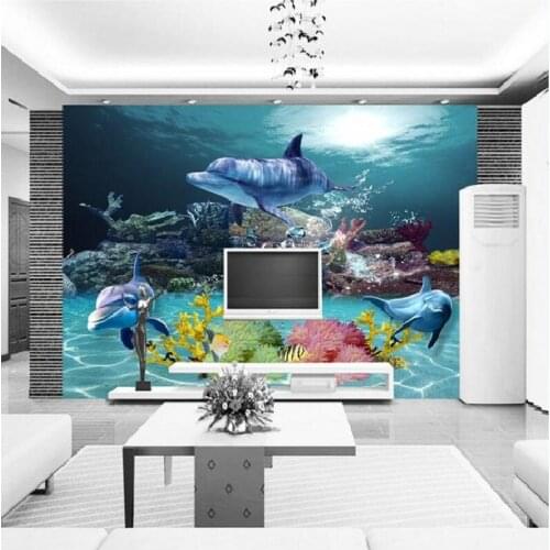 Custom Size Photo custom Large stereo Sea World Dolphin mural children room living room sofa TV background wallpaper mural