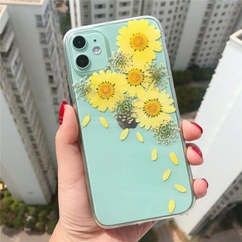 Kim Hyun A Real Dry Daisy Flower Clear Case For iPhone 8 7 Plus 6 6s Transparent Case For iPhone X XR 11 Pro XS MAX Soft Cover