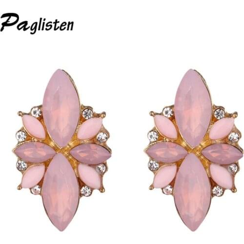 PAGlisten 4 colors new design Womens Trendy Alloy Retro Pink Rhinestone Ear Studs Top Seller Brand Designer Stud Earrings ZA23