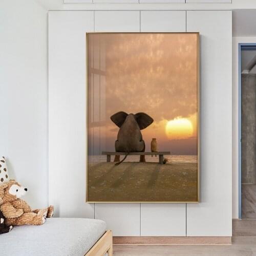 Snow Landscape Sunshine Beach Chair Tree Balloon Cute Animal Elephant Boat Canvas Painting Wall Picture Poster Living Room Decor