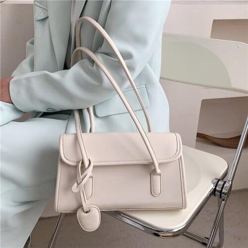Trendy Vintage Shoulder Bags for Women 2021 Wild Flap Underarm Bag New White Pu Simple Messenger Bag Designer Tote Handbag Lady