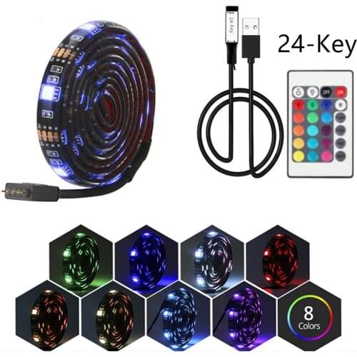 USB RGB LED Strip lamp DC 5V 5050 RGB Book light Bulb TV Background Decor Lighting Ribbon desk decor tape Strings 1M 2M 3M 4M 5M
