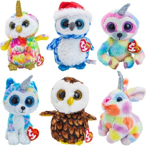 Ty 15CM Beanie Big Eyes Plush Animal Soft Doll Unicorn Soft Stuffed Toys Penguin Rabbit Monkey Dog Boy Girl Christmas Gift