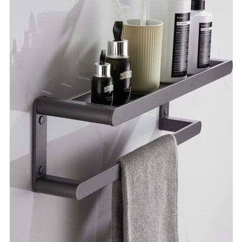 Grey Space Aluminum Towel Rack Towel Pole Double-bar Bathroom Towel Hanger Double Bath Towel Rack