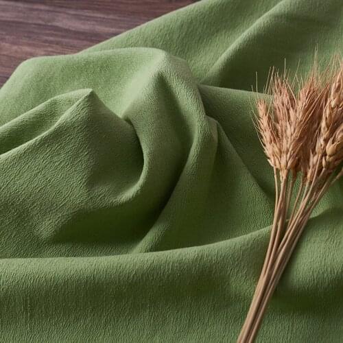 High-end flax blending fabric Shallow grass green elastic crepe material Spring and Autumn Pants Clothing patchwork