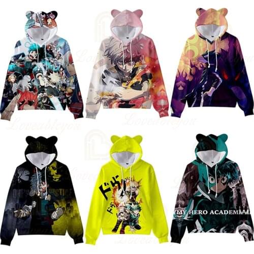 Cat Ear Hoodie Boku No My Hero Academia Todoroki Shoto Cosplay Hoodie Cat Ear Pullover Women Girls Hoody Tops