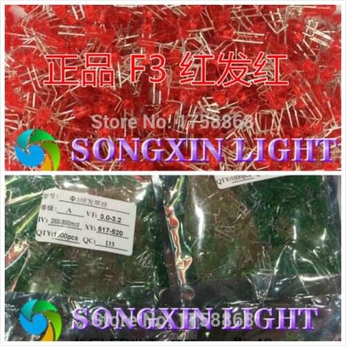 100pcs/lot 3mm Green and Red LED each 50pcs light emitting diode F3 LED Green Colour led diode super bright 620-625/570-575nm
