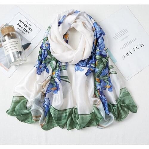 2021 Spain Luxury Brand Womens Scarf Oil Painting Floral Silk Scarves Print Soft Shawls and Wraps Van Gogh Pashmina Foulards