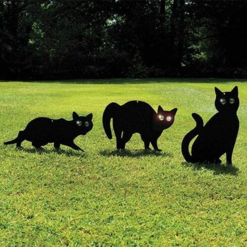 3 Pieces Iron Cat Shaped Bird Scarer Decoy Scarecrow, Crow Rodents Deterrent Repeller Pest Repellent for Garden Decor