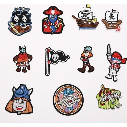50pcs/lot Embroidery Patch Pirate Ship Treasure Skull Clothing Decoration Sewing Accessories Diy Iron Heat Transfer Applique