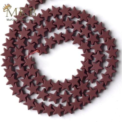 Natural Stone Wine Red Hematite Matte Rubber Five-pointed Star Shape Beads 6mm Space Beads For Jewelry Making Diy Bracelet 15"