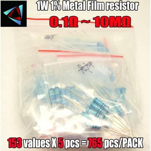 765pcs 1% 1W 153Values*5pcs=765pcs 0.1Ohm ~10M Metal Film Resistor Assorted Kit