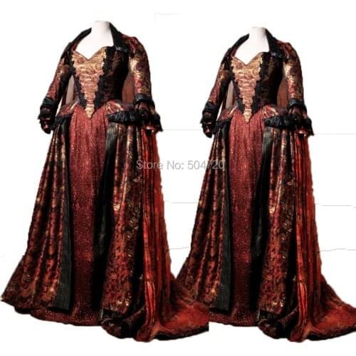 Tailored!Royal Red Printing 18th Georgian Marie Antoinette Duchess Queen regency Renaissance Reenactment medieval dress HL-213