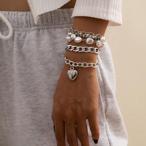 Aluminum Lron Claw Chain Rhinestone Pearl Punk Hip Hop Women Bracelets On Hand Chain Bangles Jewelry Aesthetic Fashion