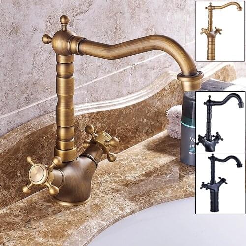 Antique Basin Brass Faucets Bathroom Sink Mixer Deck Faucet Rotate Single Handle Hot And Cold Water Mixer Taps Crane Tap