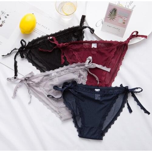 AWAYTR 6pcs Womens Briefs Panties Low Waist Lace Up Transparent Sexy Females Lingerie Fashion Underwear