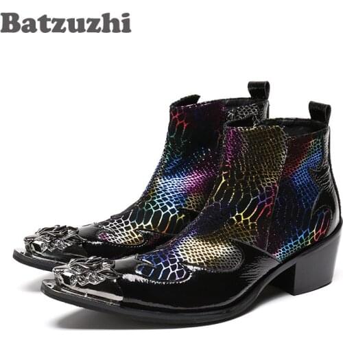 Batzuzhi Western Style Fashion Men Short Boots Leather Breathable Mens Shoes Club/Business/Stage Boots Men Height Increased