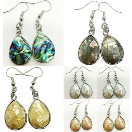 Free Shipping Women Fashion Jewelry Mother of pearl New Zealand Abalone Shell Water Drop Dangle Earrings 1 pair WFH716