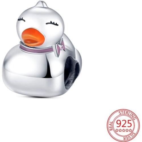New 925 Sterling Silver Mrs. Yellow Duck Charm Bead DIY Fashion Jewelry Fit Original Pandora Bracelet Bangle Valentines Day Gift